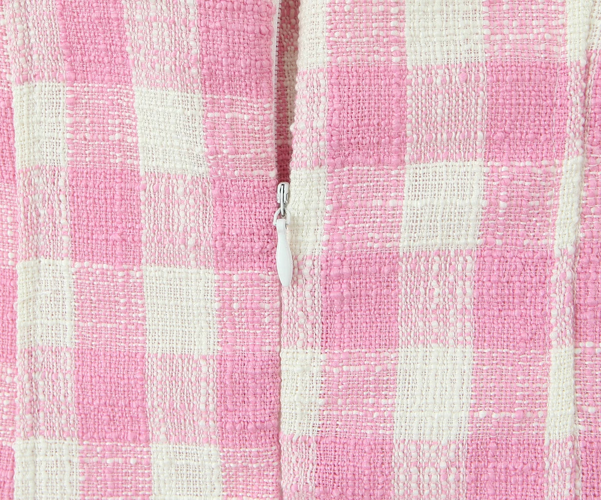 Aiertu  -  Sexy Gingham Pink Plaid Spliced Wood ears Lace Halter Dress Women V neck Slim Low Waist Swing Ball Gown Short Dresses Robe Aiertu