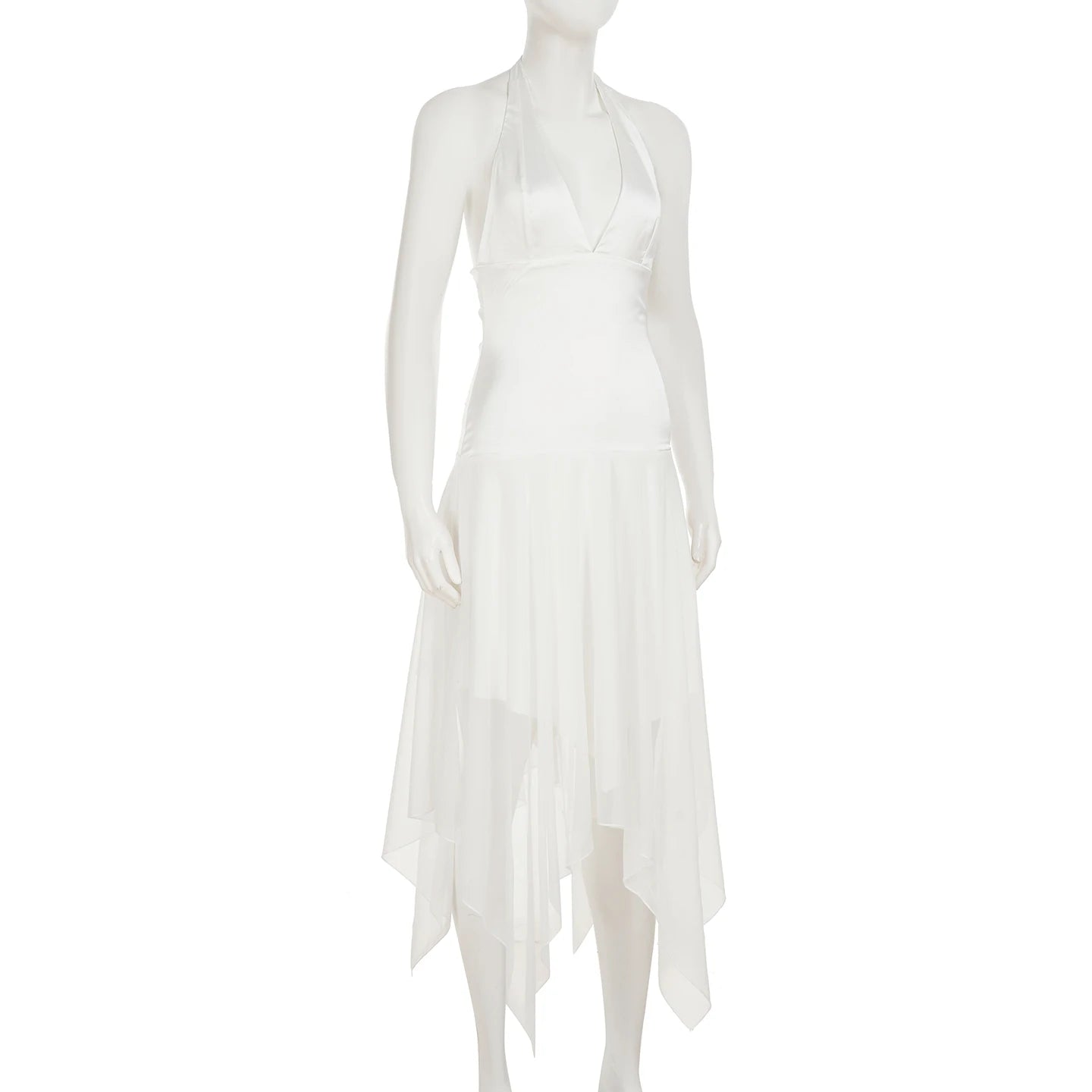 Aiertu  -  Elegant White A-line Dress Summer Sleeveless Deep V-neck Solid Sexy Dresses for Women y2k Holiday Outfits Ladies Casual Aiertu