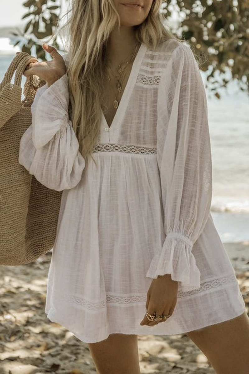 Aiertu  -Casual Vacation Solid Color Patchwork See-Through Swimwears Cover Up aiertu