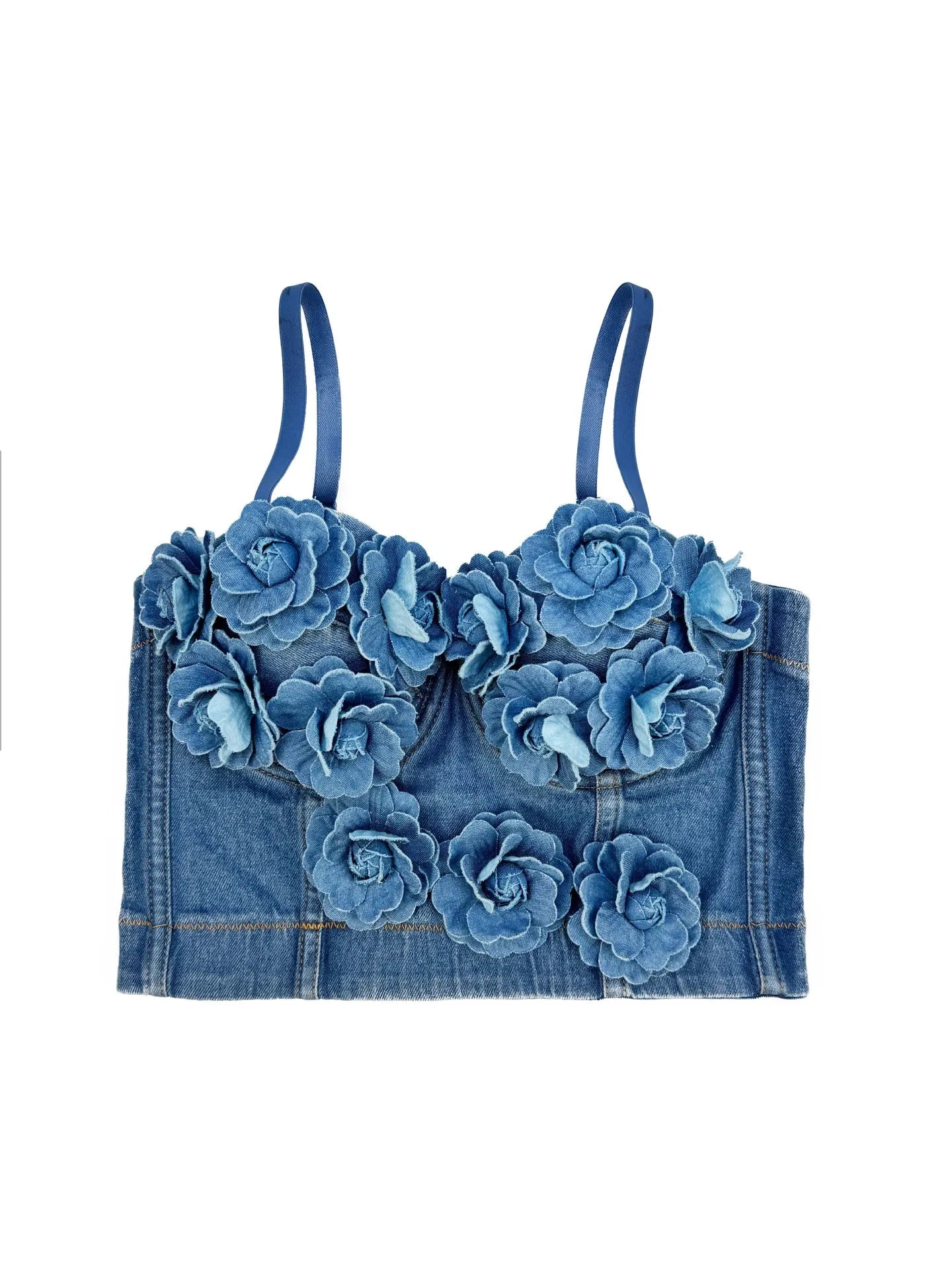 Aiertu  -  2025 Women's Handmade 3D Floral Denim Corset Bra Top Fishbone Bustier No Elasticity Push Up Bra Sexy Bralette Lingerie Aiertu