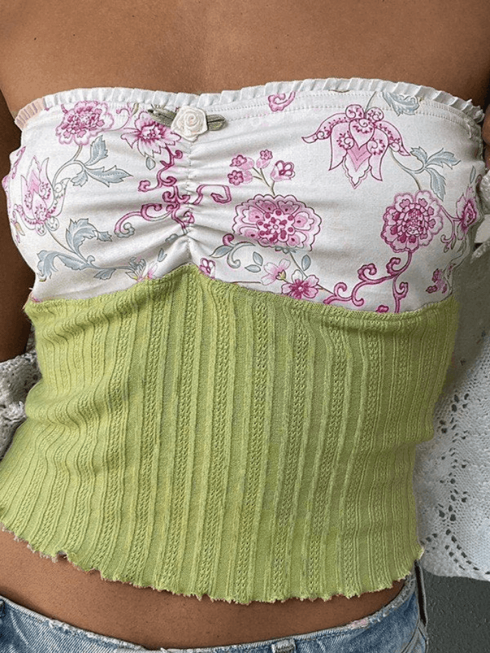 Aiertu  -  Patchwork Floral Knitted Bandeau Top Aiertu