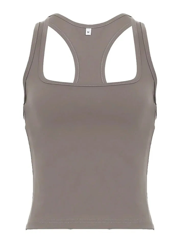 Aiertu  -Simple Solid Slim Fit Square Neck Tank Top aiertu
