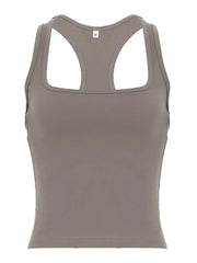 Aiertu  -Simple Solid Slim Fit Square Neck Tank Top aiertu