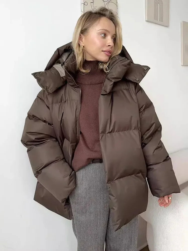 Aiertu  -  Female Cotton Jacket Solid Hooded Zipper Cotton Jacket 2026 Autumn Winter New Lady Loose Long Sleeve High Street Outwear Aiertu