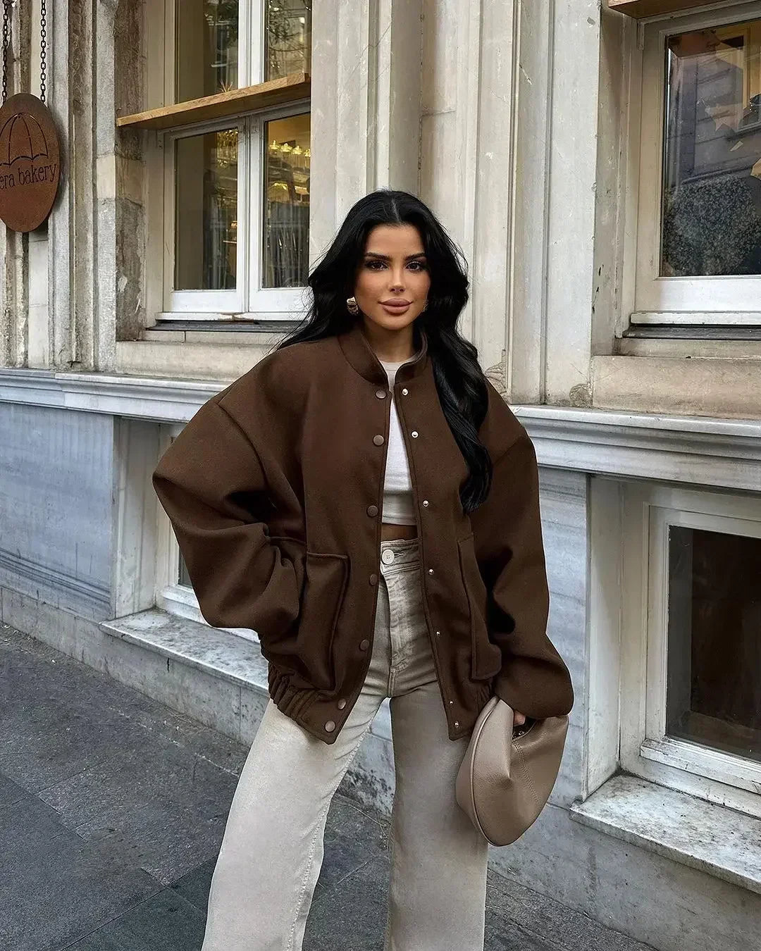Aiertu  -  Fashion Single Breasted Big Pockets Bomber Jackets Women Casual Loose Long Sleeve Button Coats 2026 Female Vintage Outerwears Aiertu