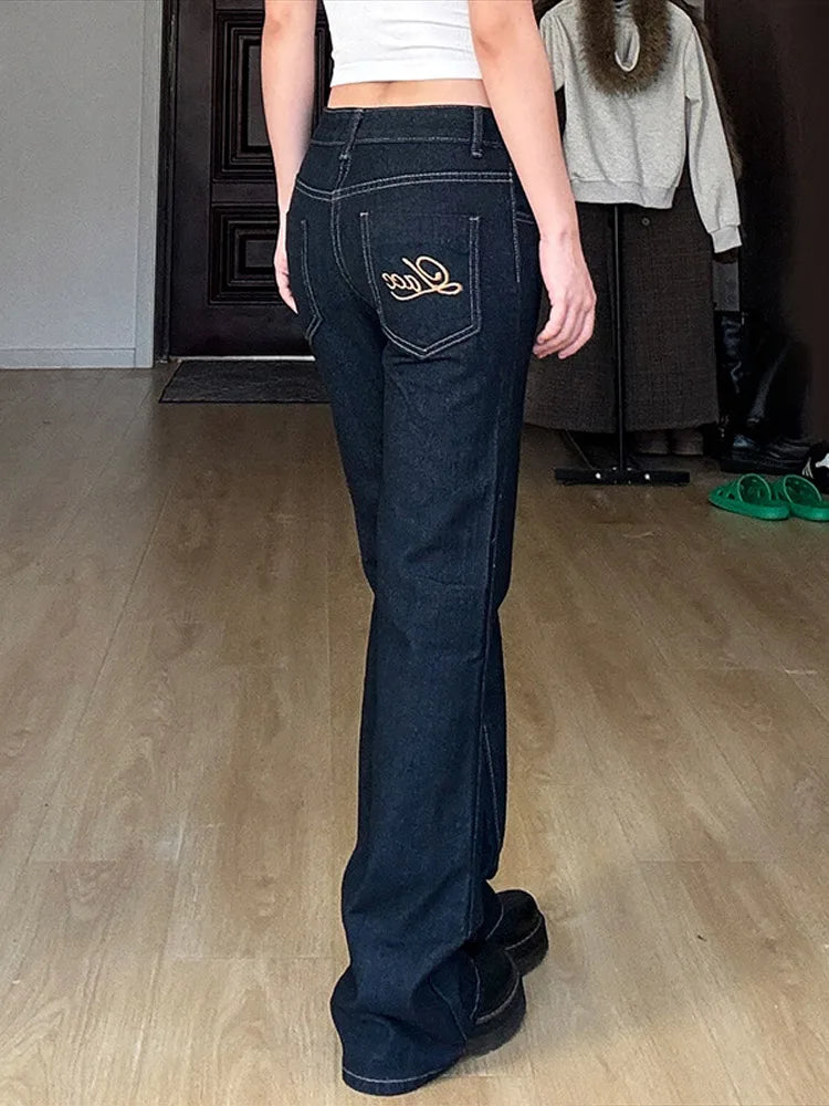 Aiertu  -  New Flare Jeans Women Vintage Low Waisted Embroidery Trousers Aesthetic Streetwear Casual Cargo Pants 2025 Women's Clothing Aiertu