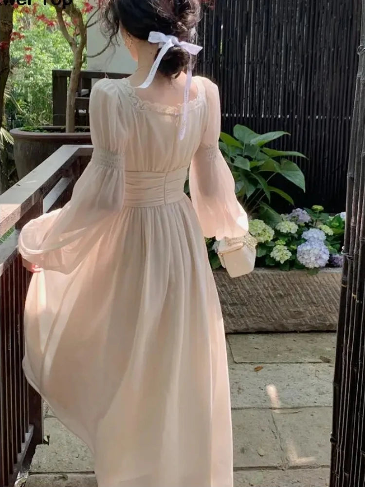 Aiertu French Elegant Princess Evening Party Midi Dresses for Women Autumn Slim Bandage Long Sleeve Vestidos Korean Spring Clothes Aiertu