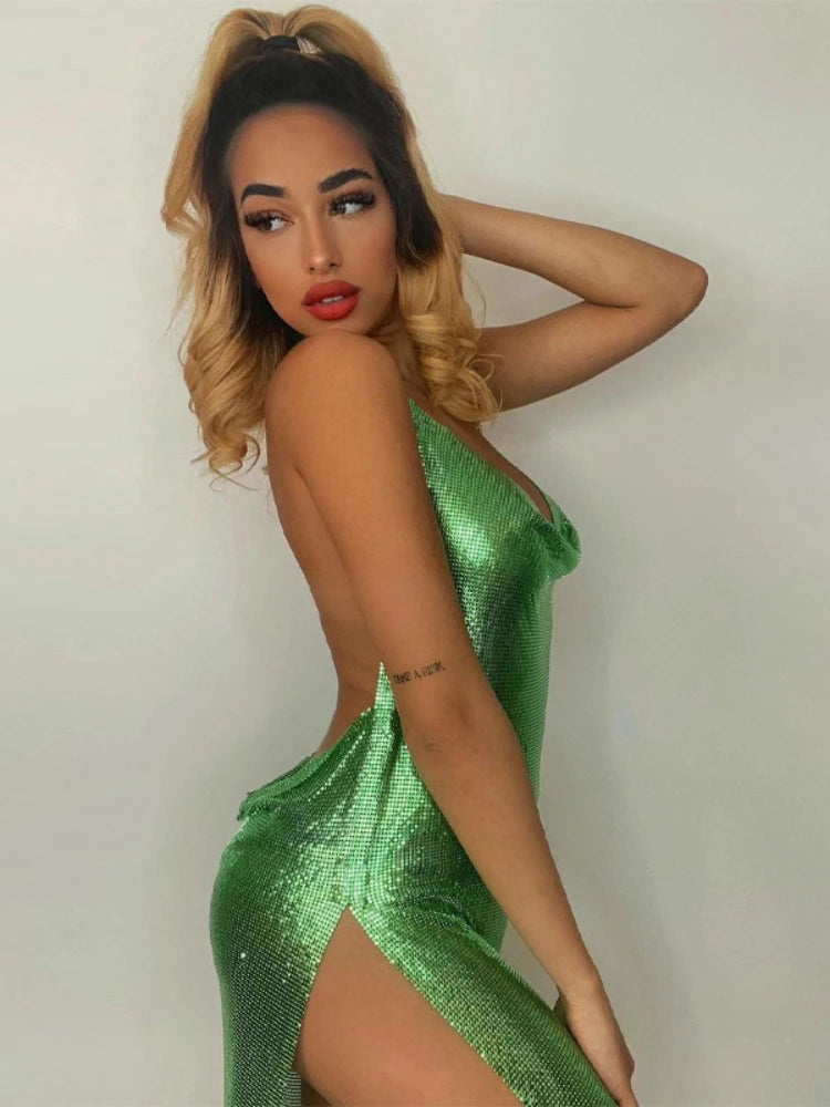Aiertu Sexy and Fashionable Women's Elegant Short Dress with Hanging Neck Backless Bottom Chest Sequin Party Girl Dance Dress Aiertu
