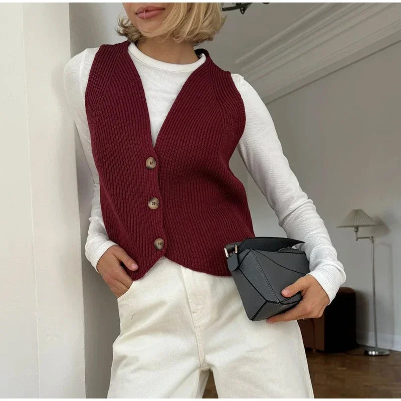 Aiertu  -  Casual Knit Crochet Vest Women Loose V-neck Single Breasted Sleeveless Waistcoat 2026 Autumn New Lady All Match Top Streetwear Aiertu