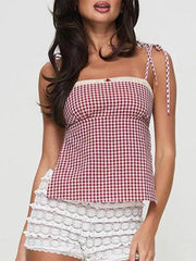 Aiertu  -  -Y2k Coquette Tops Summer Women Red Gingham Camisole Top Sleeveless Aesthetic Plaid Print Crop Top Casual T-Shirt Streetwear Aiertu