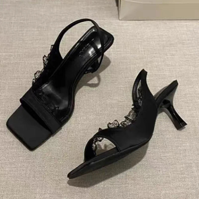 Aiertu  -  Square Toe Women Sandals High Heels Shoes Lace Slingback Elegant Shoes Trend Summer Pumps Dress Slippers Designer Sandalias Aiertu