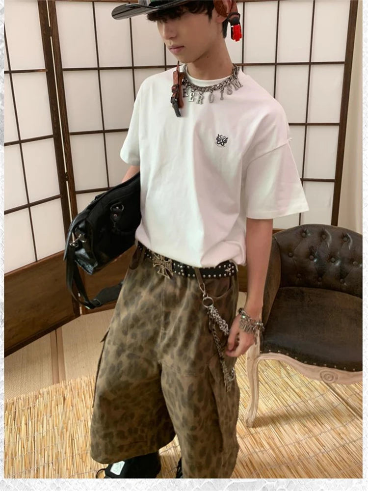 Aiertu  -  Women's Leopard Print Camouflage Capris Unisex Loose Shorts Summer Street Style Young Girl Casual Bottom Female Calf-length Pant Aiertu