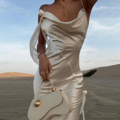 Aiertu  -  White Satin Backless Long Dress Women Sexy SleevelessTassels Flower Decor Bodycon Robes 2025 Elegant Holiday Party Maxi Dresses Aiertu