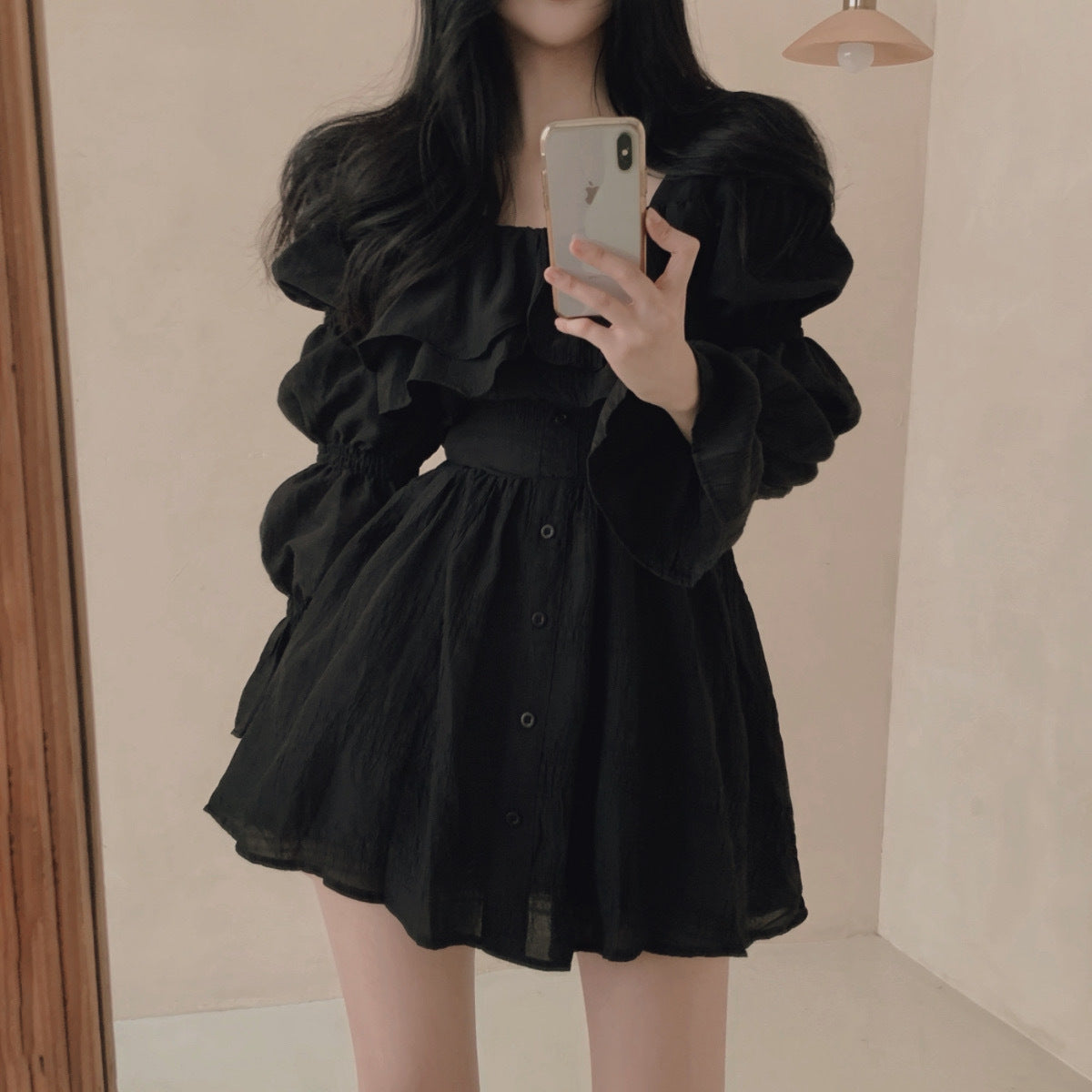 Aiertu - Aesthetic Ruffled Square Neck Mini Dress Aiertu