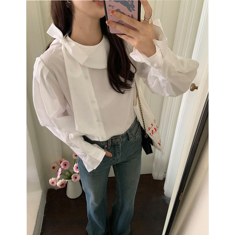 Aiertu Elegant White Shirts Women Vintage Bow Bandage Blouses Spring Office Lady Korean Long Sleeve All Match Chic Designer Tops Aiertu