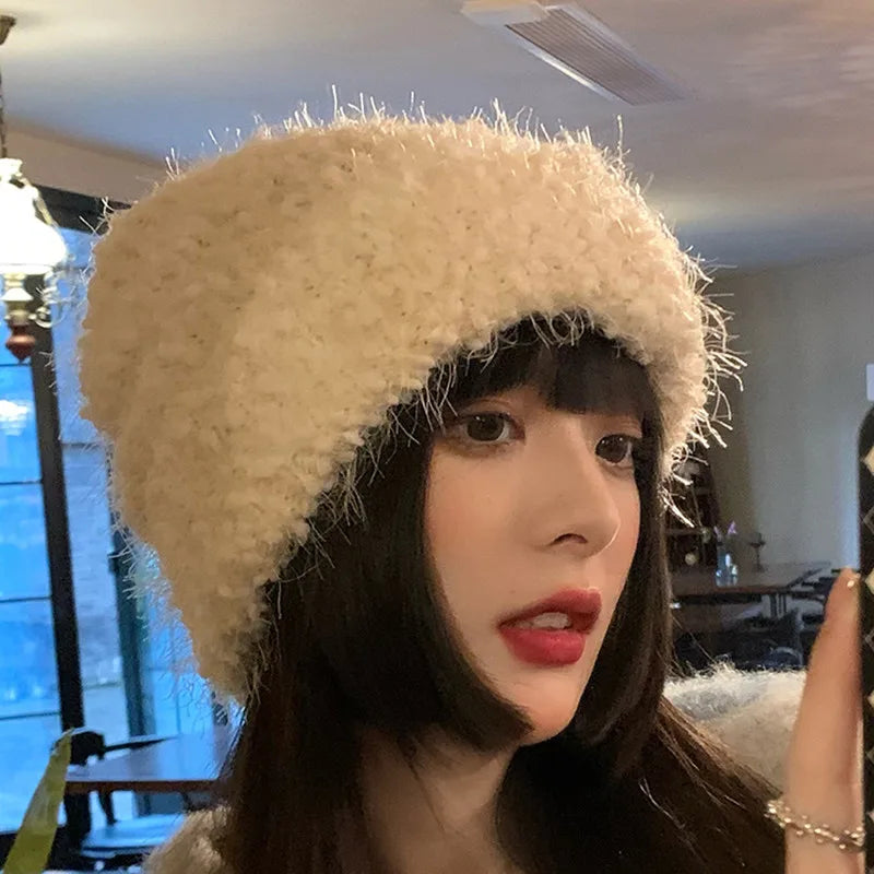 Aiertu  -  8 Colors Unisex Solid Color Big Head Knitted Hat Beanies Winter Hats For Woman Bonnet Adult Cover Head Cap Warm Skullies Caps Aiertu