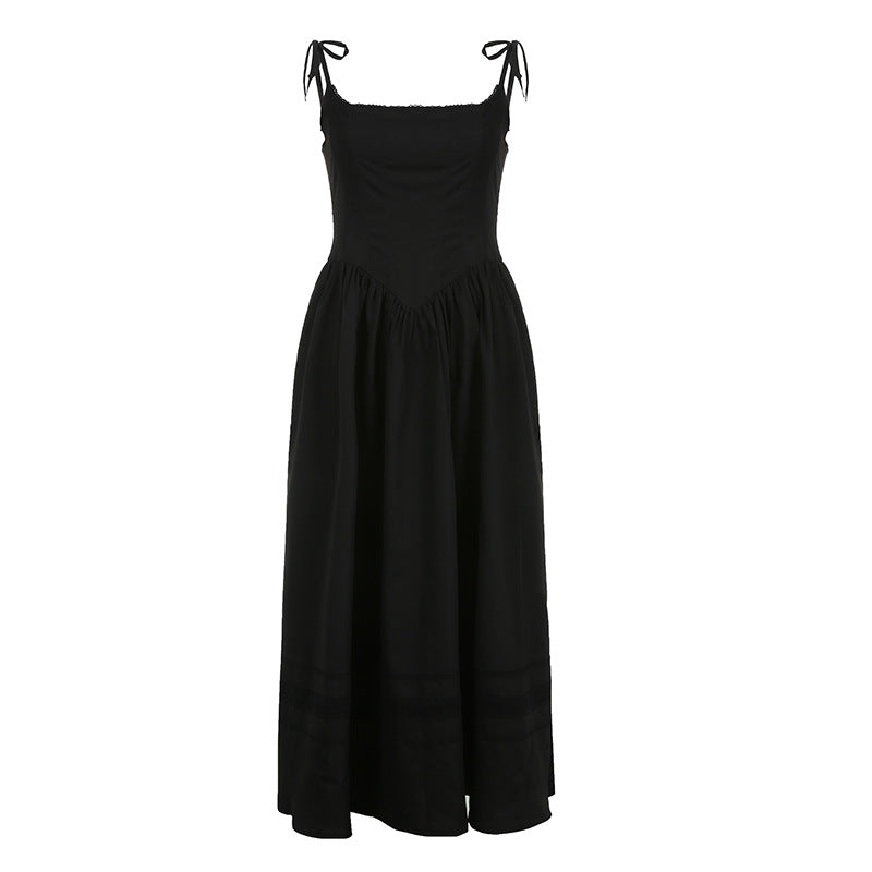 Aiertu - Lace Up Corset Black Maxi Dress Aiertu