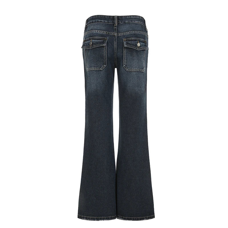 Aiertu  -  Grunge Aesthetic Flare Jeans Women Retro Stylish Y2K Dark Blue Denim Pants Spring Outfits Casual Slim Trousers Ladies Aiertu