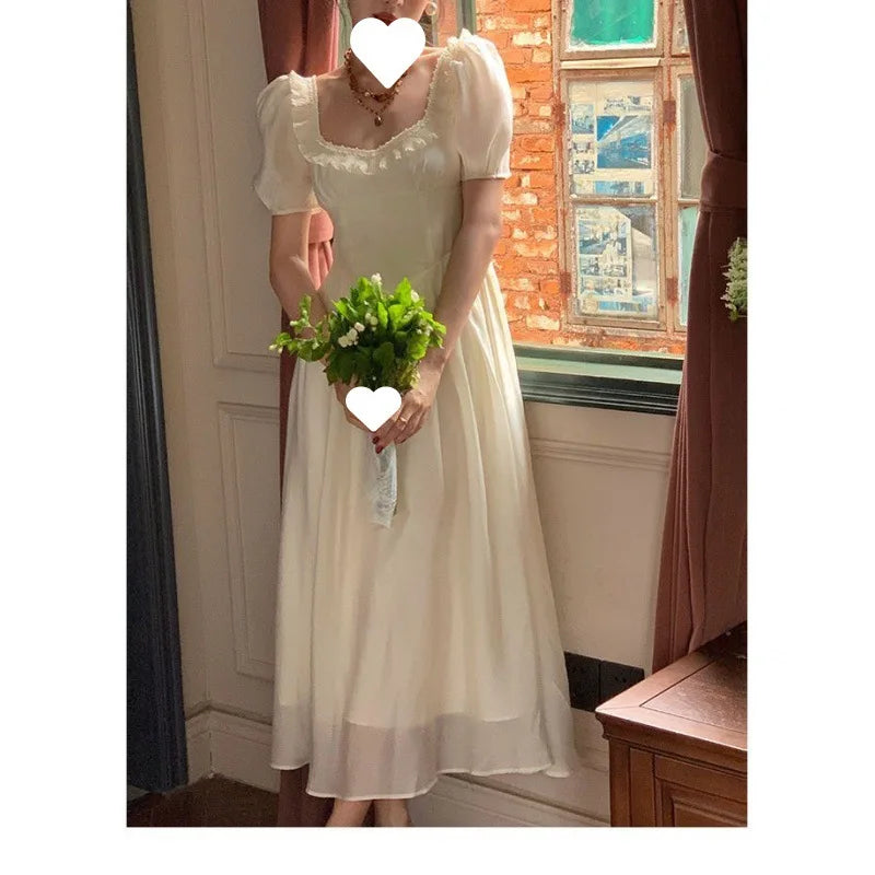 Aiertu  Women's Bubble Sleeve Dress Waist Cinched Hemmed French Vintage Gentle Temperament Long Dress Autumn New Style Design Sense Aiertu