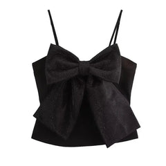 Aiertu  -  Fashion Sequined Bow Women Sling Tops Sexy Sleeveless Backless Pleated Zippers Vest 2025 Spring Lady Street Slim Waistcoat Top Aiertu