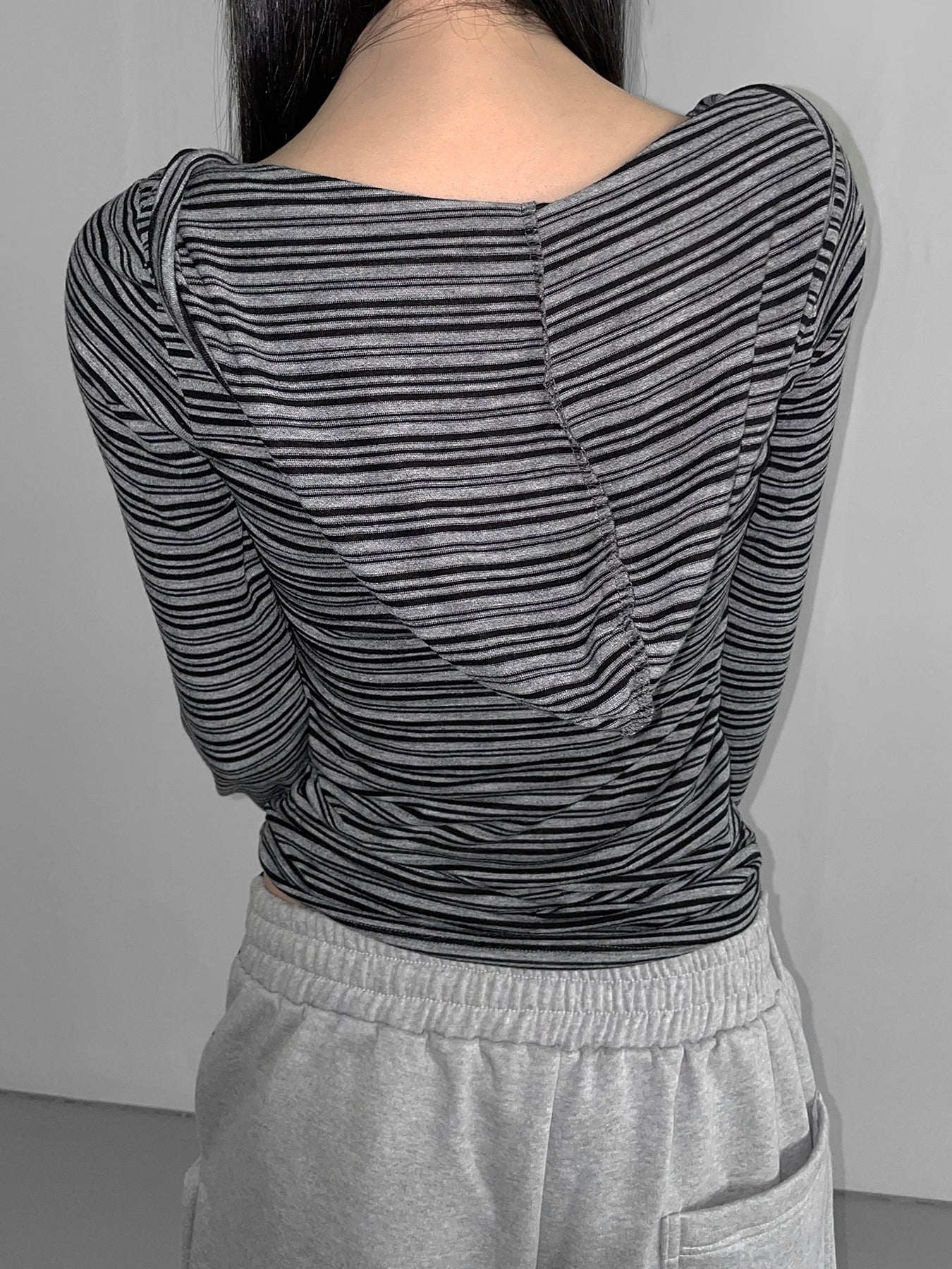 Aiertu - summer inspo Casual Striped Breasted Long Sleeve Hooded T-Shirts Women Design Slim Fit Simple Fashion Blouses Aiertu