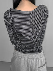Aiertu - summer inspo Casual Striped Breasted Long Sleeve Hooded T-Shirts Women Design Slim Fit Simple Fashion Blouses Aiertu