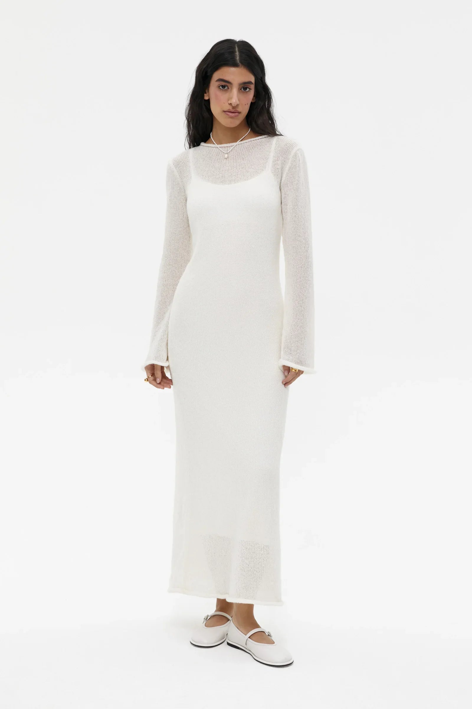 Aiertu  -  O-Neck Elastic Knitted Long Dress ï¼?Camisole Skirt Women Chic Soft Lady Hollowing Sweater Dresses 2 Pieces Sets Aiertu