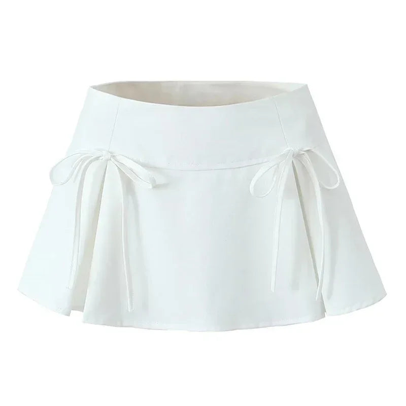 Aiertu Mini Skirt with Bow Low Rise Boxy Pleated Short Skirt Miniskirt Summer Y2K 90s Cute Outfit Aiertu