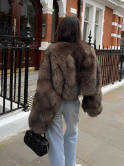 Aiertu  -  Vintage Faux Fur Short Coats Women Retro Thick Large Cuffs Solid Fur Coat Female Winter Warm Lady Chic High Street Outwear Aiertu