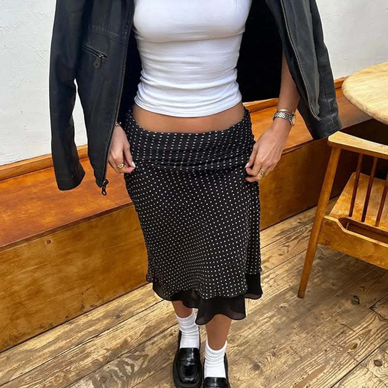 Aiertu  -  Polka Dot Print Double Mesh Skirt For Women Hip-covered Straight Long Skirt Summer New High Waist Casual Female Skirts Aiertu