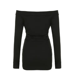 Aiertu  -  Rhinestone Detail Off Shoulder Long Sleeve Mini Dress Women Fashion Slim Fit Black Short Dresses Spring Casual Outfit Aiertu