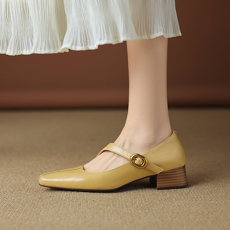 Aiertu  Spring Autumn Square Toe Mid Heel Shoes for Girls Sweet Style Genuine Leather with Ladyshoes Mary Jane Single Shoes Trend Aiertu