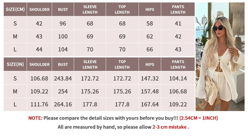 Aiertu  -  Chic Solid Lace Up Shorts Woman 2 Piece Set Fashion Casual Flare Sleeve Shirt Suits 2024 Spring New Female Vacation Beach Outfit Aiertu