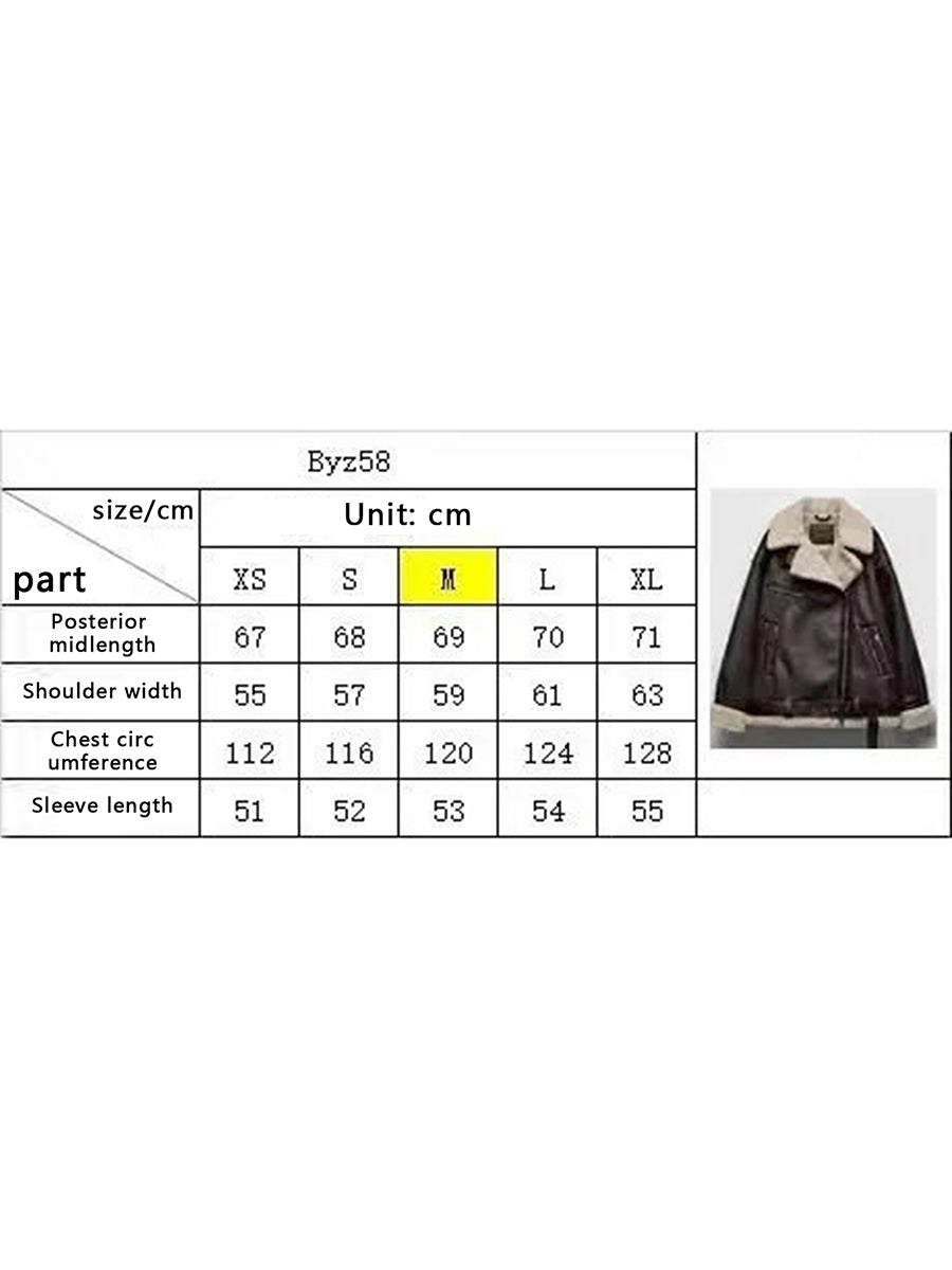 Aiertu  -  Women Faux Lamb Fur Leather Short Jacket Lapel Zipper Bomber Outwear Faux Suede Lapel Coat Warm Biker Motor Aviator Coat Aiertu