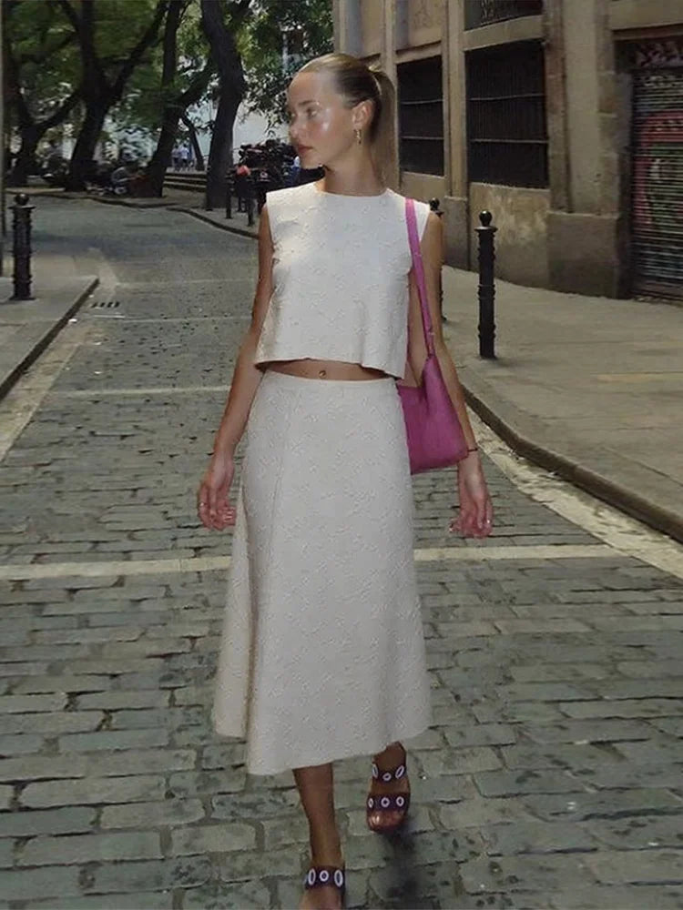 Aiertu  -  Tassel Wear Vest Half Skirt Women 3-piece Set Lapel Tie Vest Round Neck Vest A-line Skirts 2025 Summer High Street Lady Suit Aiertu