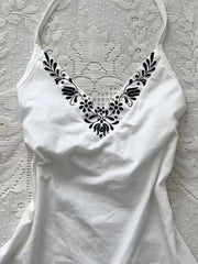 Aiertu  -  Summer Grunge Halter Bandage Fairy Crop Camisoles Sexy Streetwear Backless Vintage Tank Women Y2k Aesthetic Embroidery Top Tanks Aiertu