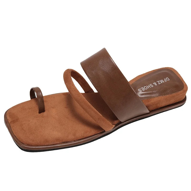 Aiertu  -  Summer Korean Style Flat Slippers New Square Head Lady Slippers Casual Outdoor Soft Non-slip One-word Cool Women Slippers Aiertu