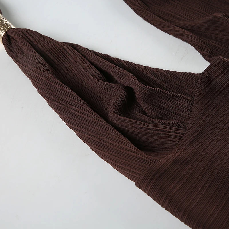 Aiertu  -  Sexy Holiday Style Two Pieces Set Women Summer Cropped Halter Top+Asymmetric Hem With Metal Ring Button Skirt Outfits Aiertu