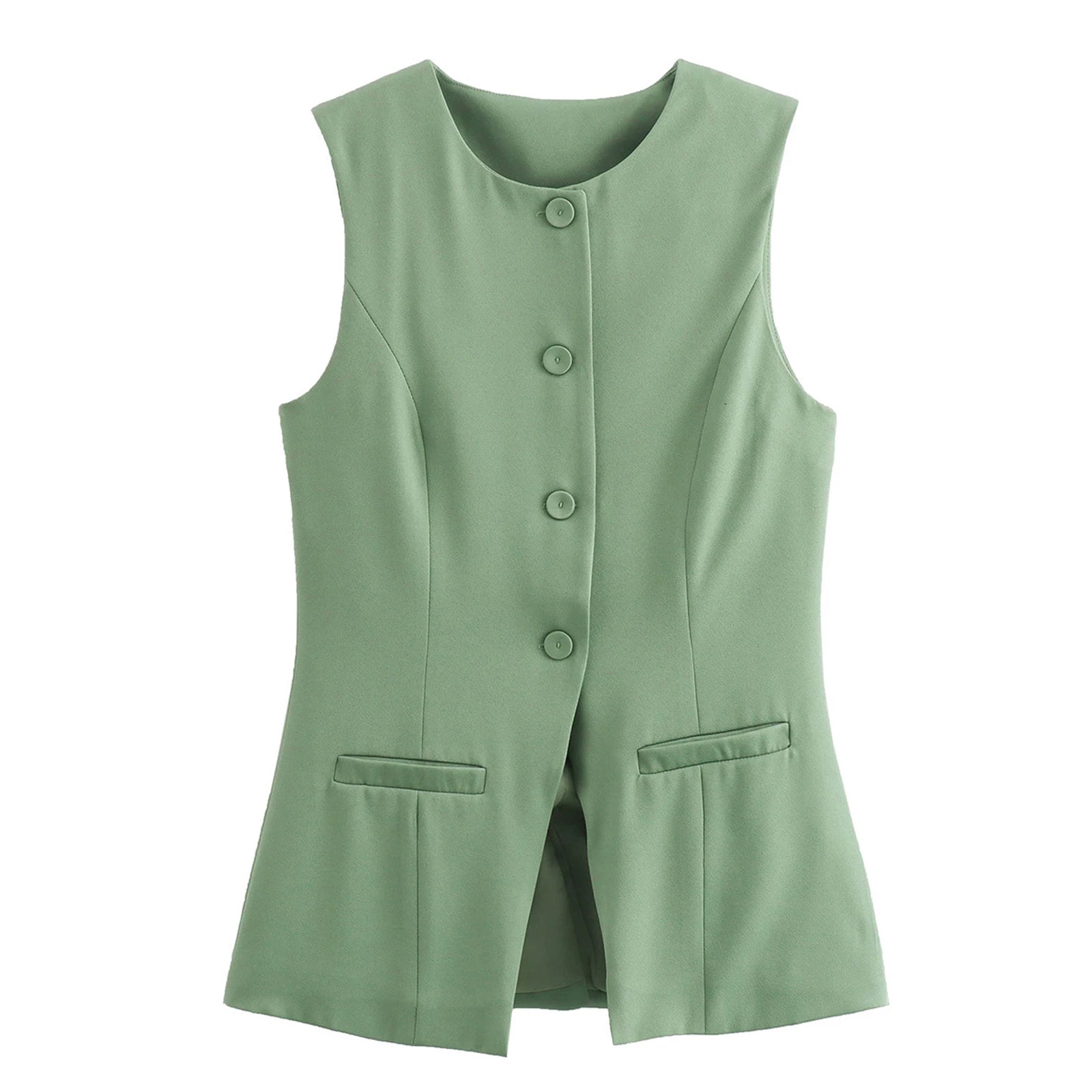 Aiertu  -  New Fashion Womens Button Down Waistcoat Vest Sleeveless Round Neck Solid Color Slim Fit Tops Dressy Suit Vest Hot Sale S M L Aiertu