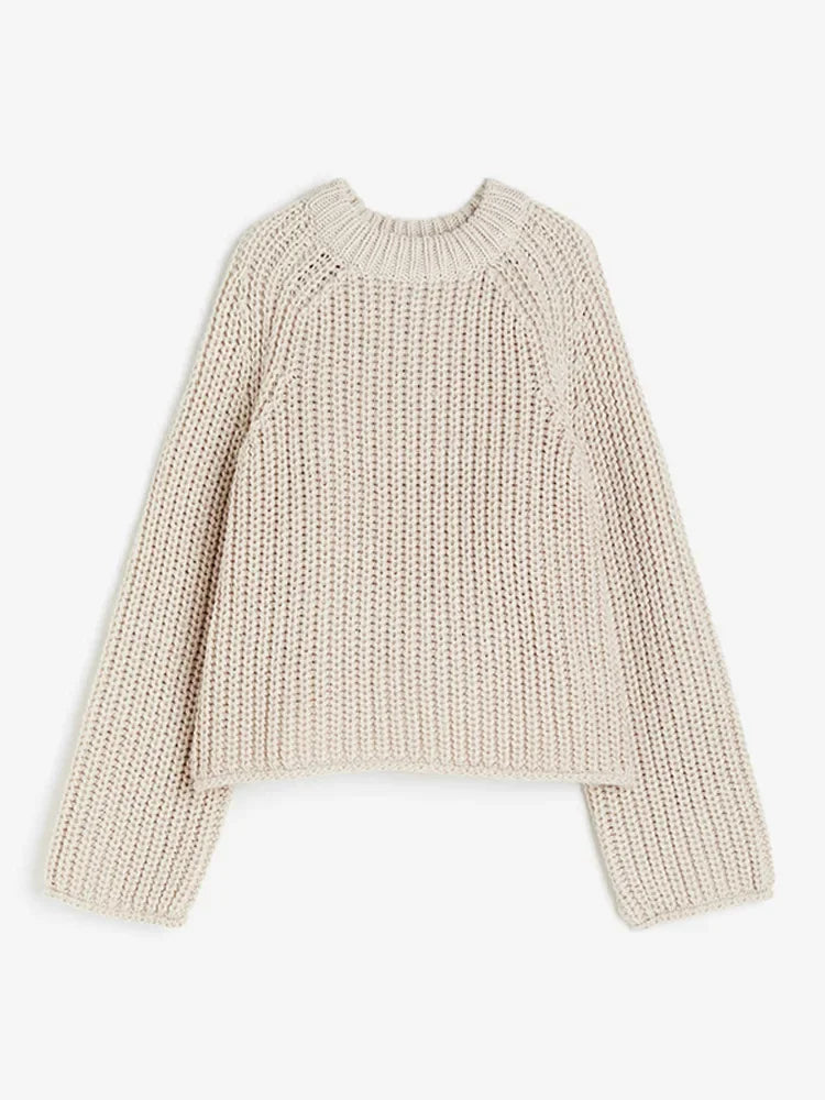 Aiertu  -  Oversized Round Neck Sweater Pullover Women Casual Long Sleeves Knitted Pullover 2026 Autumn New High Street Versatile Knitwear Aiertu