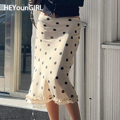 Aiertu  -  Polka Dot Elegant Mid Skirt Women High Street Fashion Spring Summer Long Skirts Casual Ladies Vintage 90s Outfits Aiertu