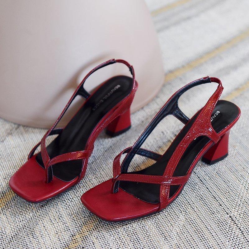 Aiertu  Red Sandals Peep Toe High Heel Sandals Aiertu