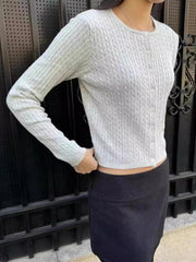Aiertu  -  Red Twisted Slim Cropped Cardigan Women Chic Crew Neck Long Sleeve Sweater Streetwear Fashion Single Breasted Knit Outerwear New Aiertu