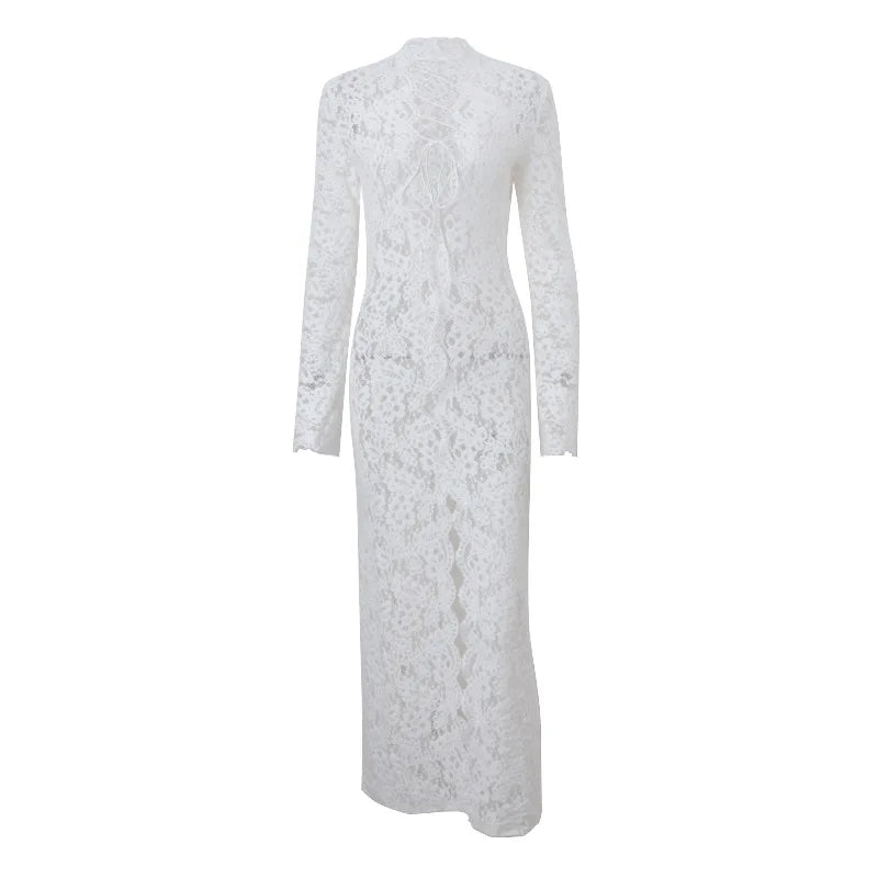 Aiertu  -  Vestidos De Verano Mujer 2026 White Transparent Sexy Dress Lace Up V Neck Holiday Beach Dress Long Sleeve Women's Clothing Aiertu