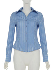 Aiertu  Office Ladies Casual Striped Blouse Elegant Basic Turn-Down Collar Long Sleeve Shirts Women Spring Autumn Streetwear Aiertu
