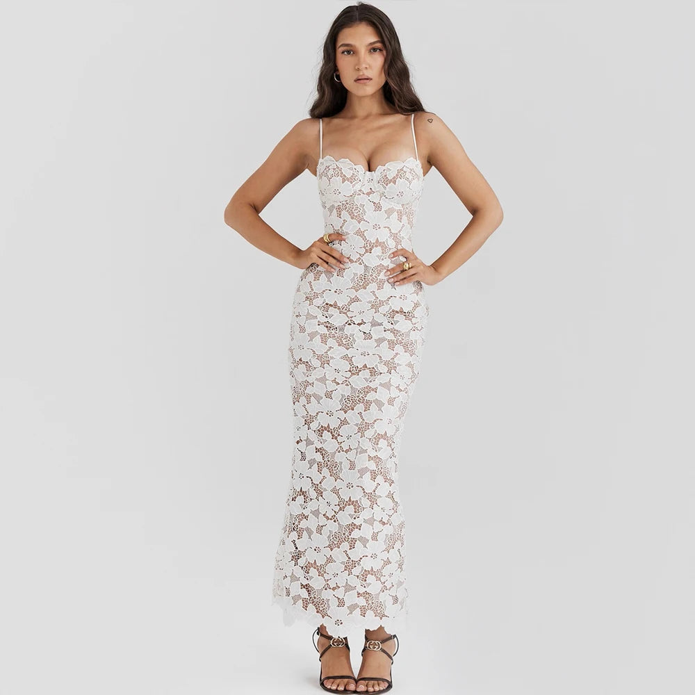 Aiertu  -  Summer Elegant Maxi Dress 2026 New in Wedding Guest Dress Women White  Lace Up Long Dresses Sexy Wholesale Aiertu