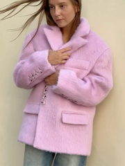 Aiertu  -  Loose Lapel Plush Jacket Female 2026 Autumn Winter New Warm Solid Button Long Sleeve Coat Office Lady Outwear Elegant Aiertu