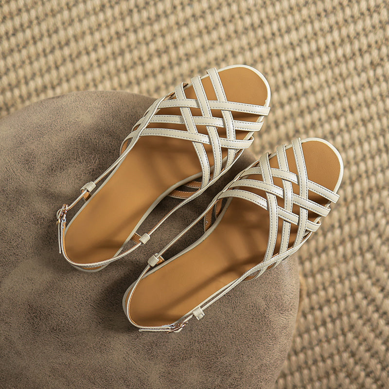 Aiertu  Buckle Strap Vintage Flat ShoesGladiator Sandal Roman Style Summer Womens' Flats Cowhide Lady Sandals Female Retro Casual Flats Aiertu