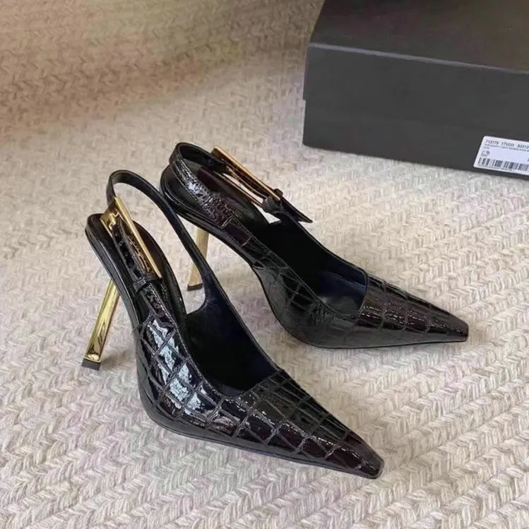 Aiertu  -  Spring And Summer New Black Patent Leather High Heels Women Slim Heel Shoes Temperament Minority Pointed Sandals Aiertu