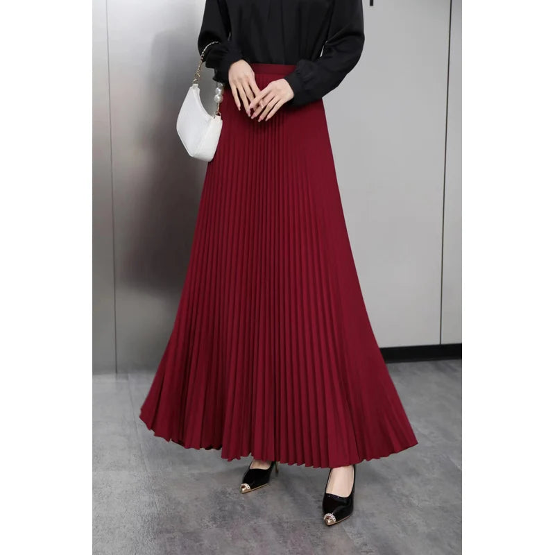 Aiertu Brand Spring Clothes Women Autumn Fashion Casual Office Lady Pleated Skirt Women New Hight Waist Solid Long Skirt Aiertu